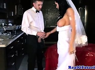 Cougar bride gets sprayed with cum